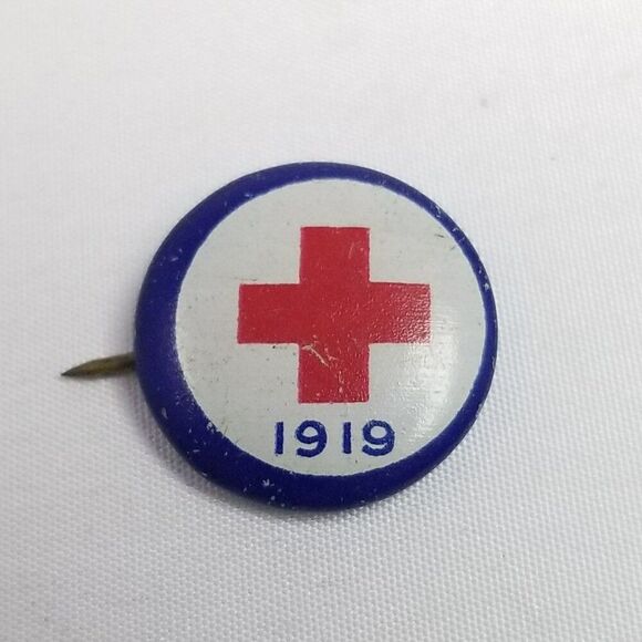 Antique 1919 American Red Cross ARC Enamel Button Lapel Pin Brooch, Coshocton OH - Picture 1 of 7